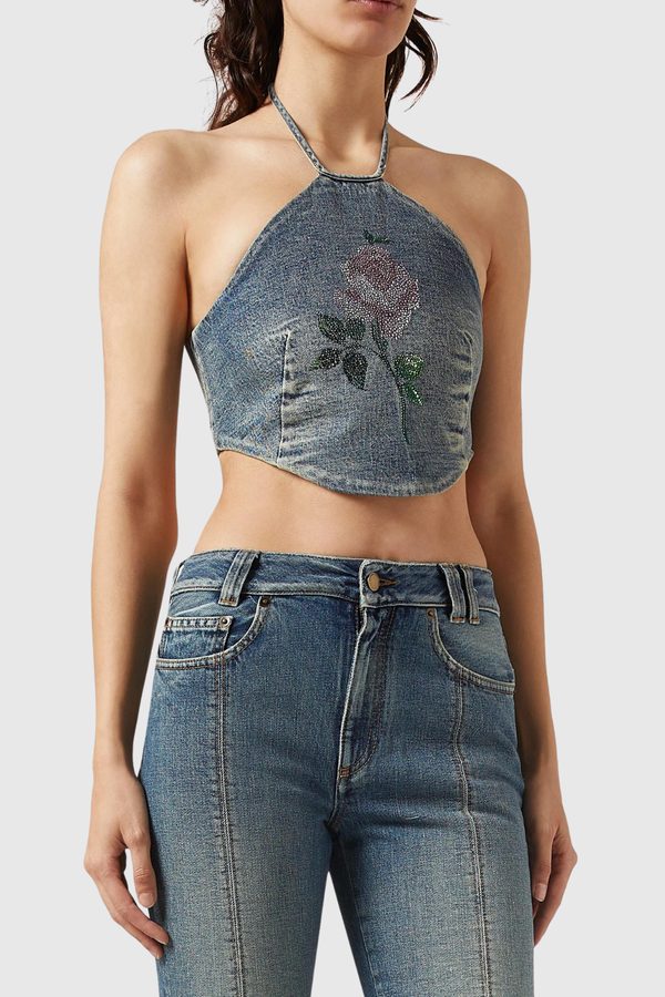 Kyra Halter Denim Top