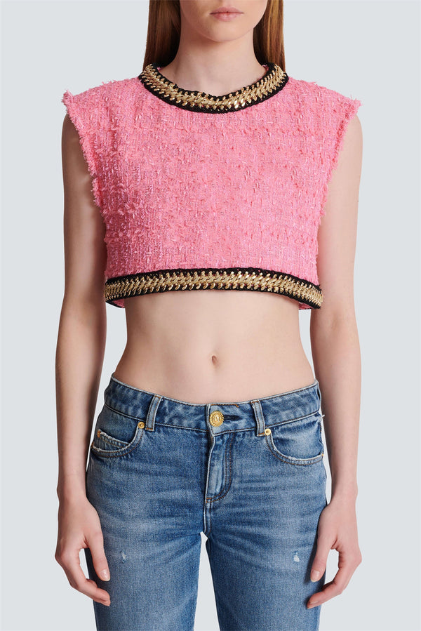 Betty Tweed Chain Crop Top