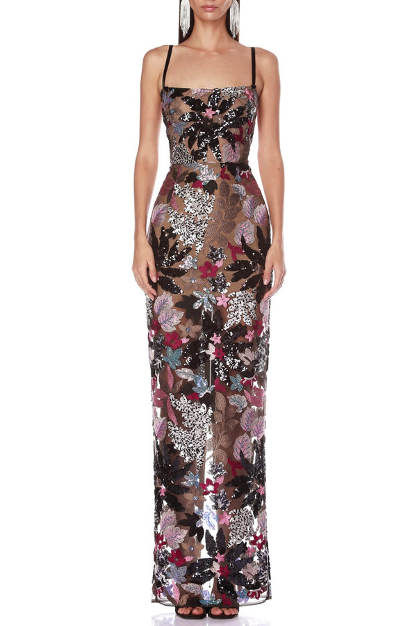 Aislinn Floral Sequin Embroidered Maxi Dress