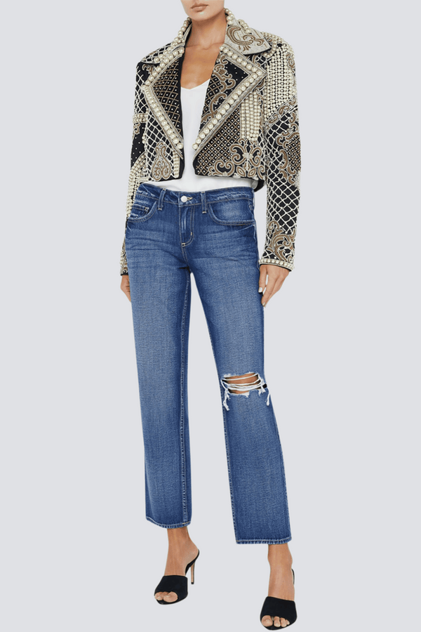 Akili Pearl Embellished Cropped Blazer