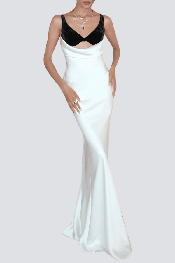 Alfredo Satin Cutout Velvet Maxi Dress - White