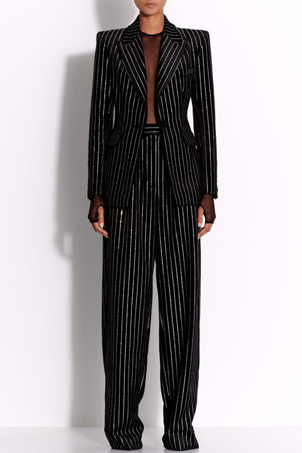 Ally Crystal Pinstripe Blazer Set - Black