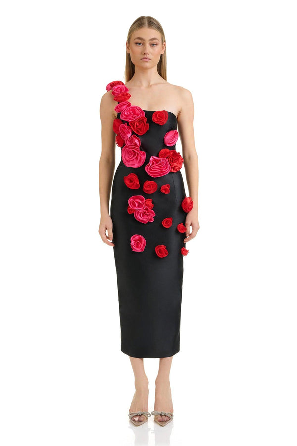 Allyson One Shoulder Floral Midi Bandage Dress