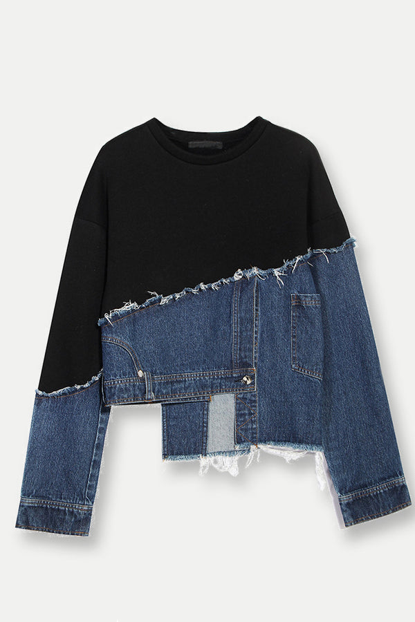 Aracela Asymmetric Patchwork Denim Top