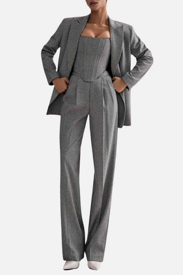 Armenb Lapel Strapless Three Piece Set - Grey