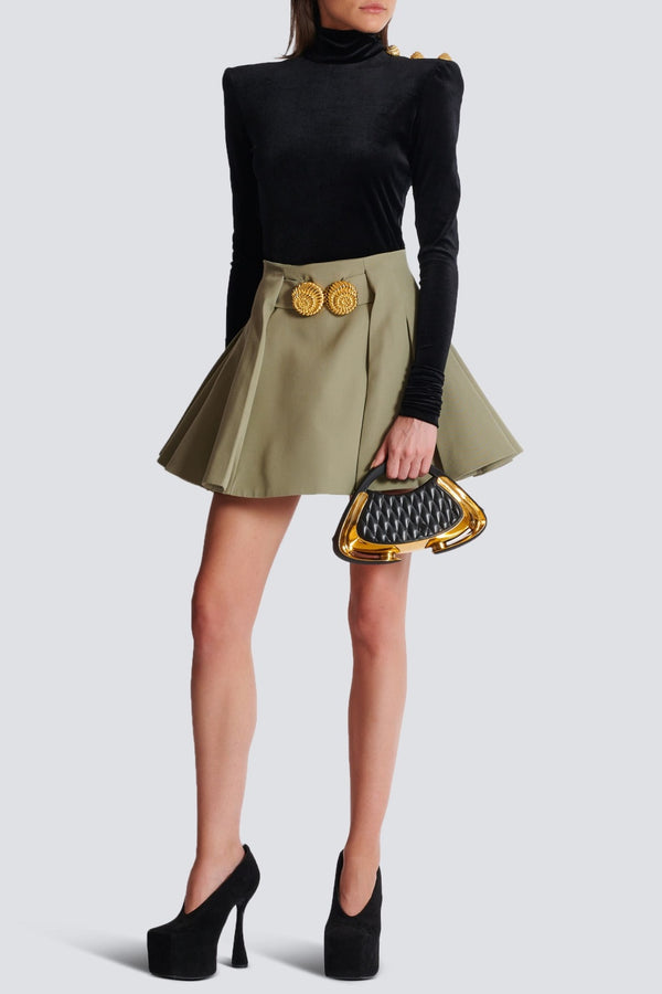 Asina Gold Buttoned Mini Skirt - Khaki