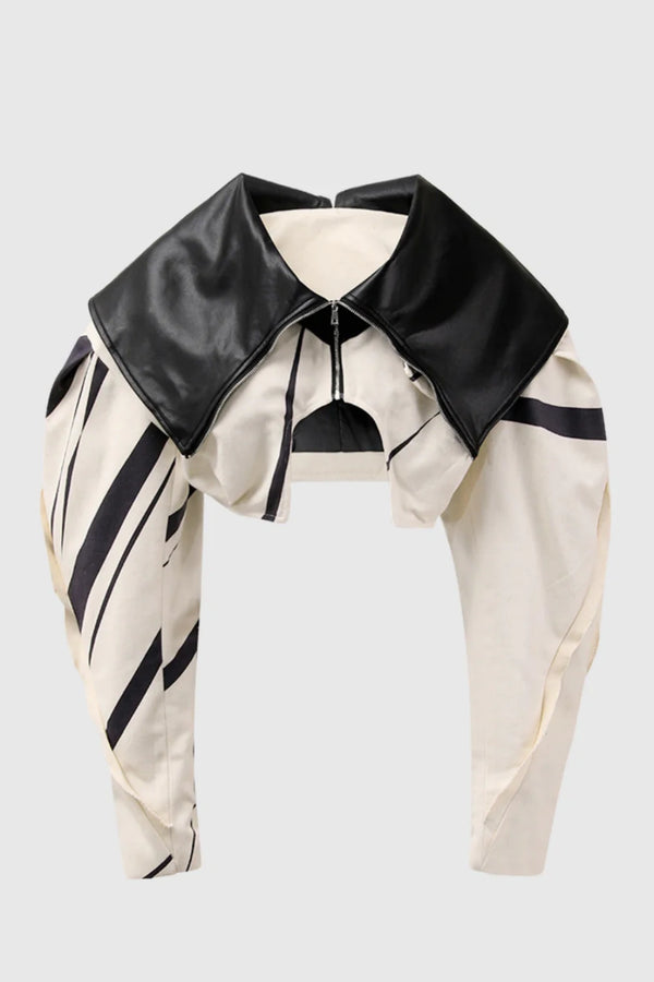 Aviva Leather Stripe Crop Jacket