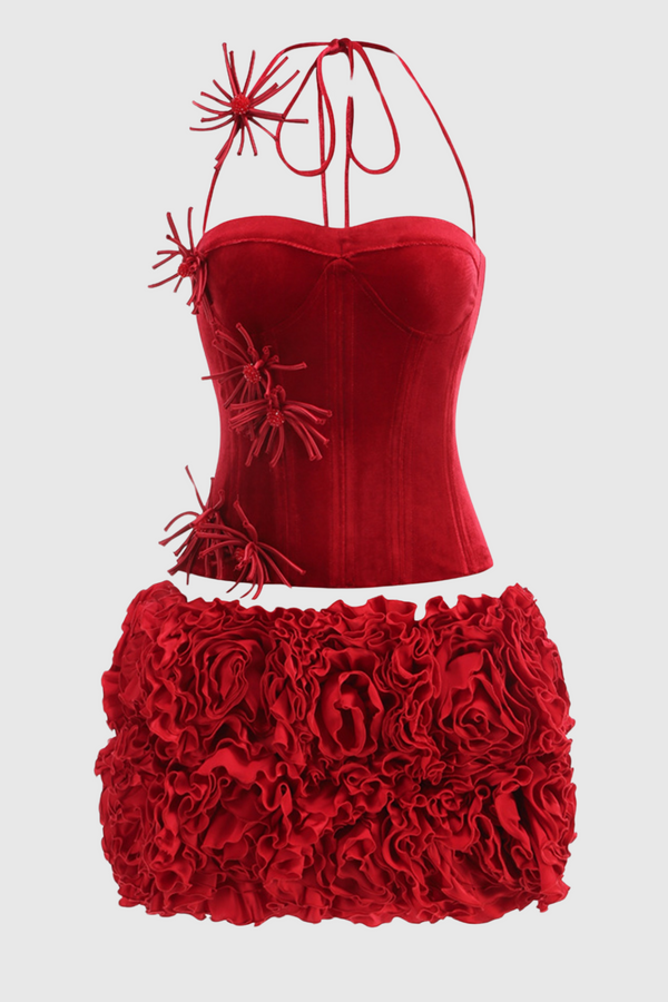 Chakal Flower Corset Bandage Set - Red