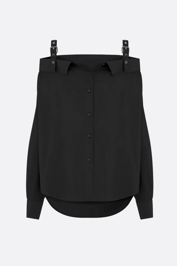 Charlize Off Shoulder Buckle Shirt - Black