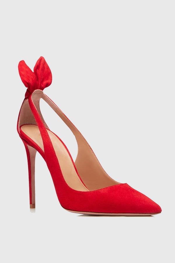 Crisia Bow Tie Velvet Pumps - Red