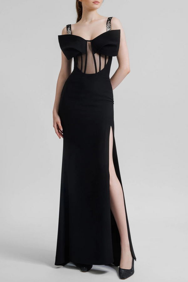 Dancis See-Through Corset Maxi Dress - Black