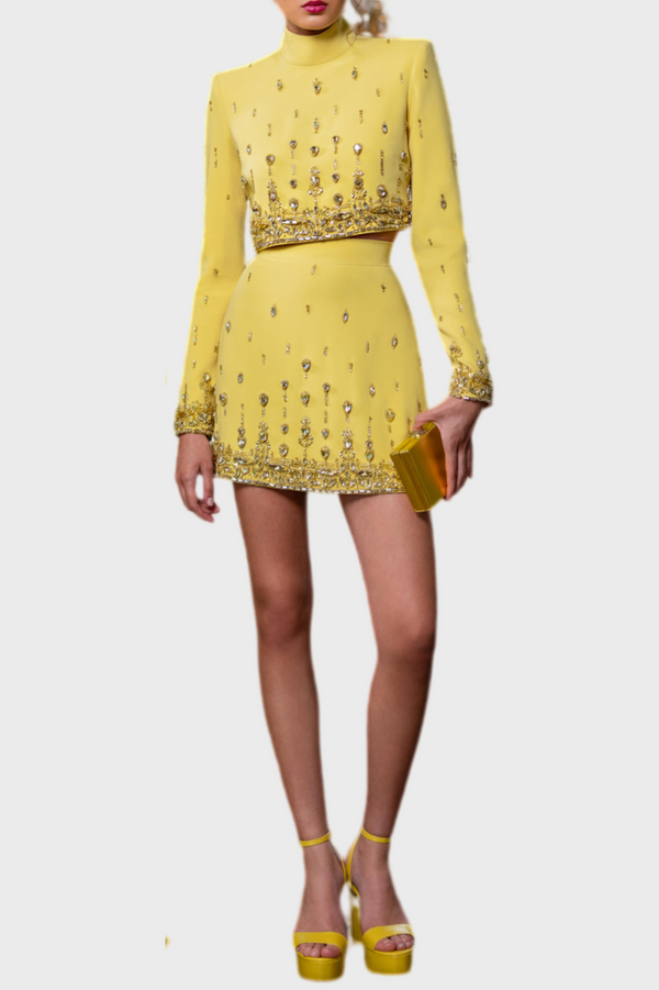 Deirdre Diamante Embellished Two Piece Set - Yellow