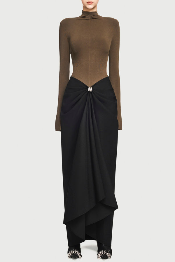 Fairly Deconstruct Ruched Maxi Dress - Brown