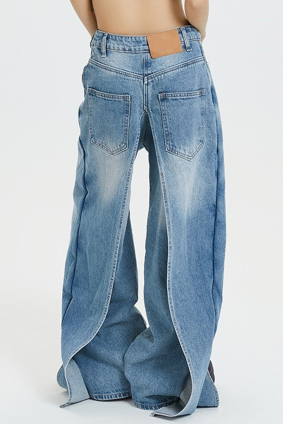 Emely Deconstructed Fake Two-piece Jeans - Blue