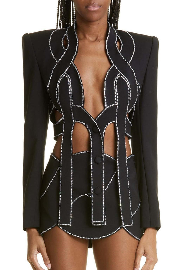 Emmalyn Latticed Embellished Blazer Set