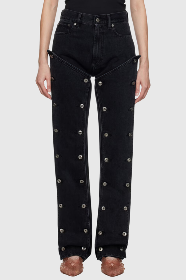 Emmalyn Patchwork Button Jeans - Black