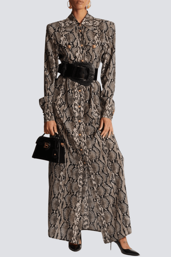 Filis Snake Print Maxi Shirt Dress