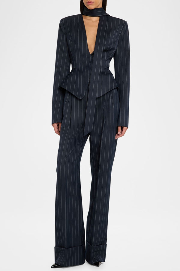 Hibyl Pinstripe Scarf Blazer