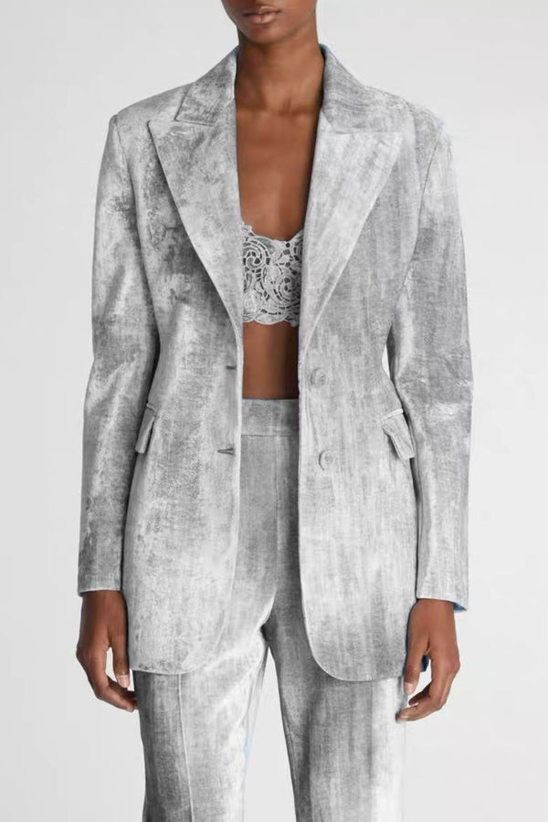 Isleta Print Blazer Two Piece Set - Grey