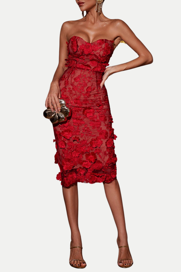 Jameson Strapless Flower Midi Dress