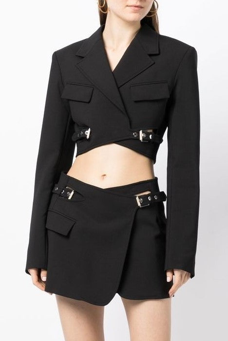 Jayla Cropped Cutout Blazer - Black