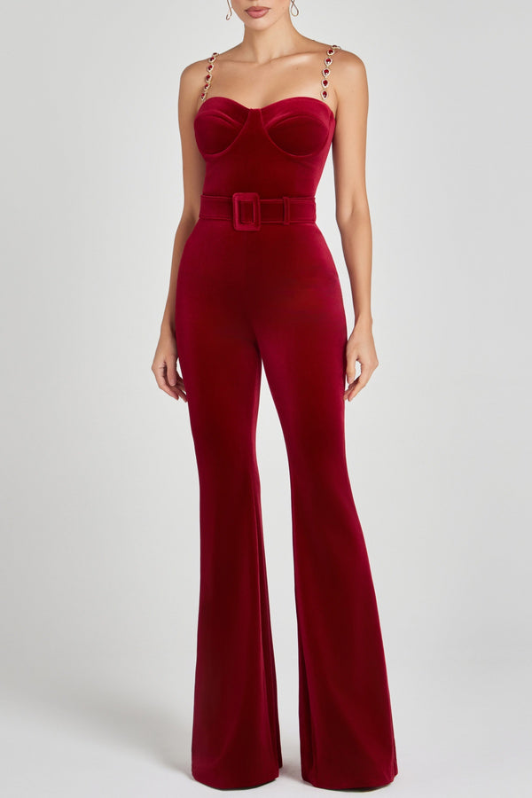 Kalene Diamante Chain Velvet Jumpsuit