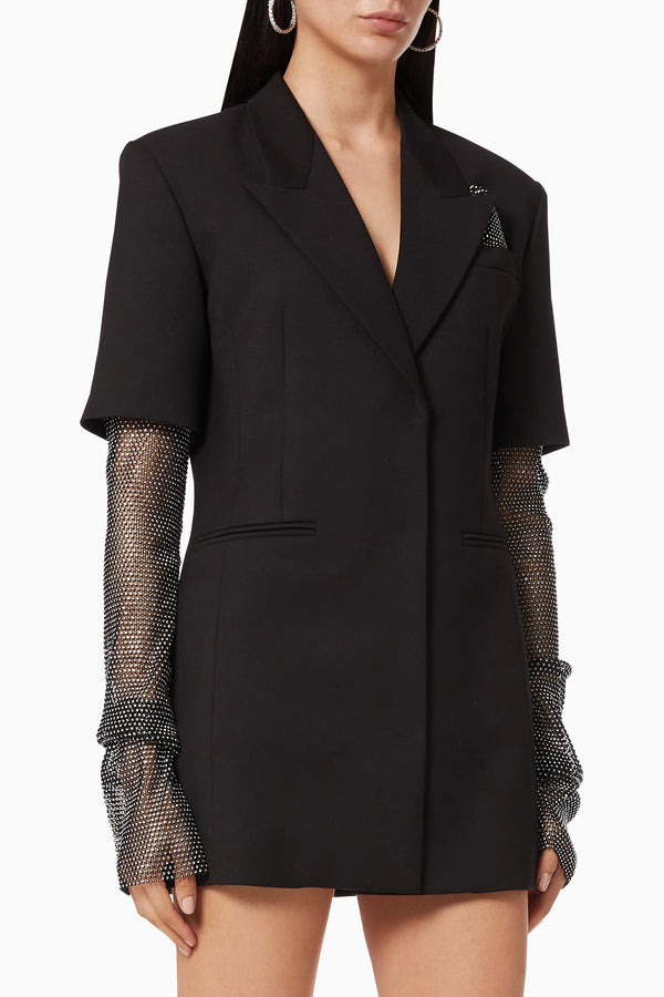 Kali Crystal Mesh Sleeves Blazer