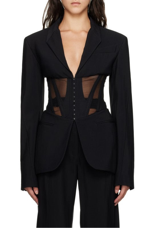 Kamryn Paneled Mesh Blazer - Black