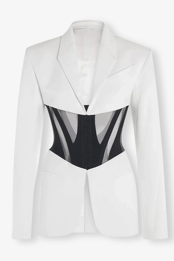 Kamryn Paneled Mesh Blazer - White