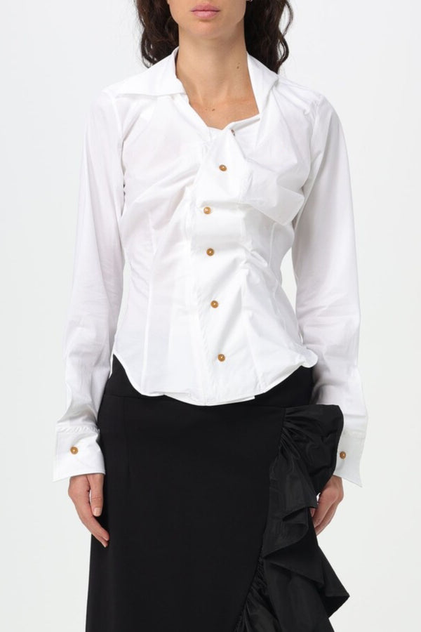 Keira Asymmetric Gathered Shirt - White