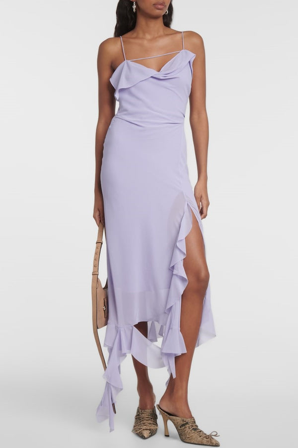 Kenzia Asymmetric Ruffle Midi Dress - Purple