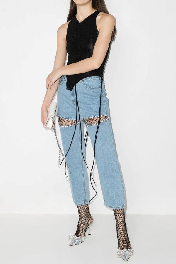 Kourta Rhinestone Embellished Cutout Jeans