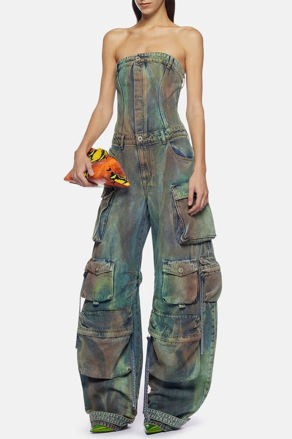 Kynlee Camouflage Cargo Denim Jumpsuit