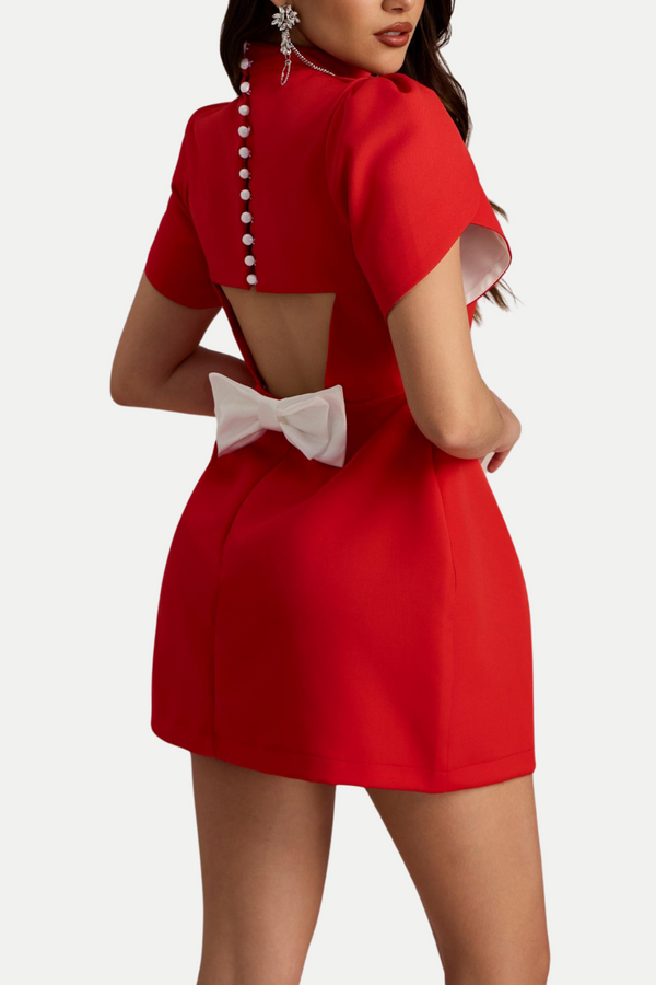 Lagan Cutout Bowknot Mini Dress - Red