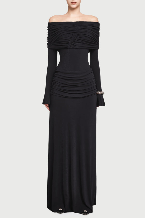 Lekeisha Off Shoulder Draped Maxi Dress - Black