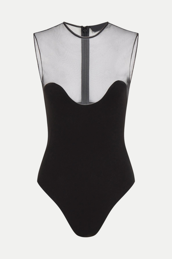 Llewyn Wave Neckline Bodysuit - Black