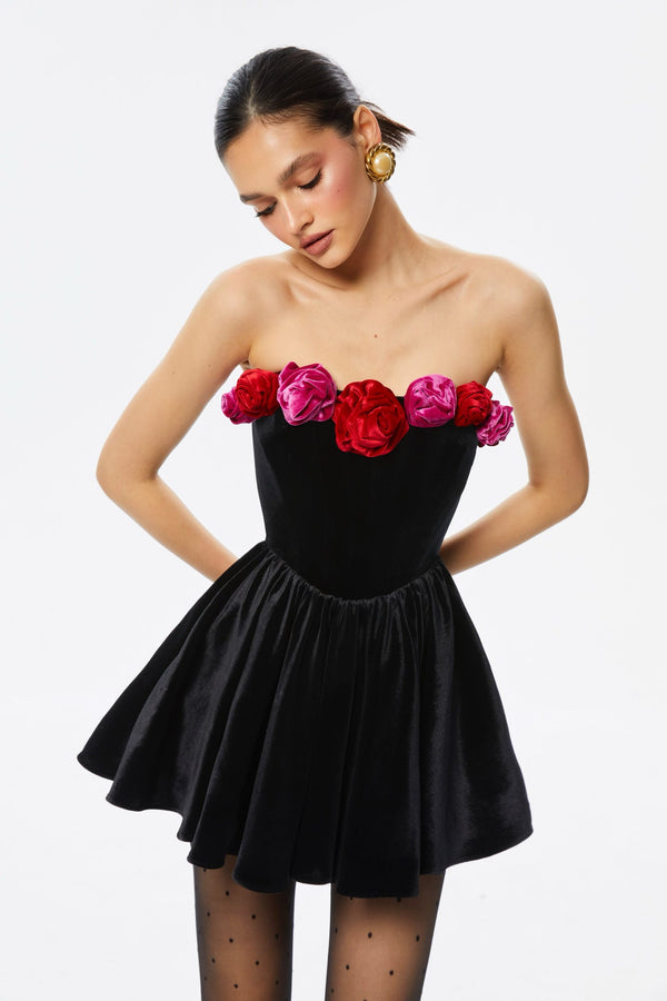 Marley Floral Strapless Velvet Mini Dress