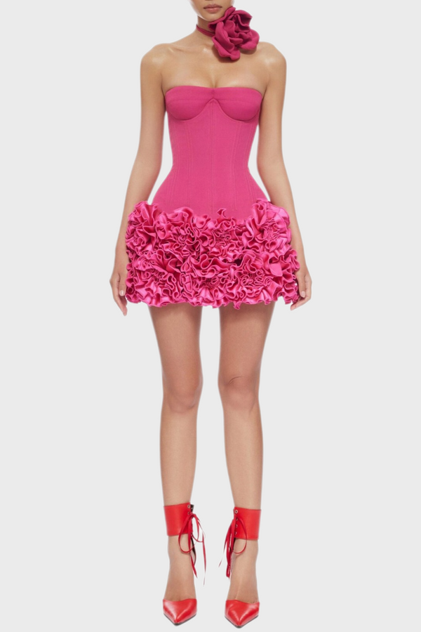 Nuala Strapless Floral Mini Dress - Pink