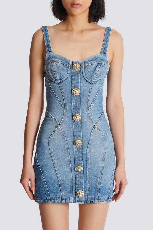 Ogana Gold Buttoned Denim Mini Dress