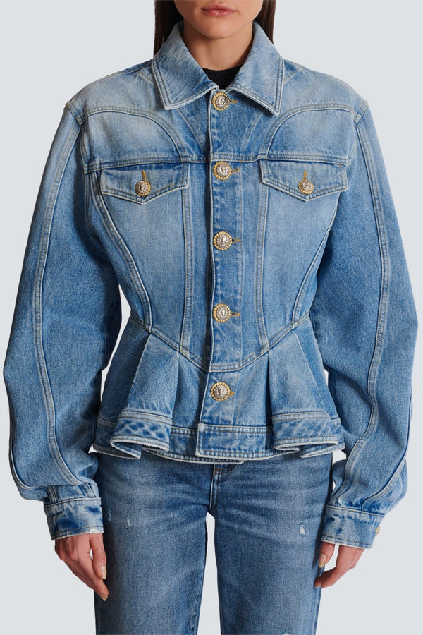 Ogana Gold Buttoned Pleated Denim Jacket