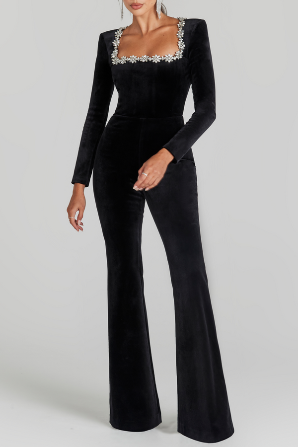 Ritia Diamante Square Collar  Bandage Jumpsuit