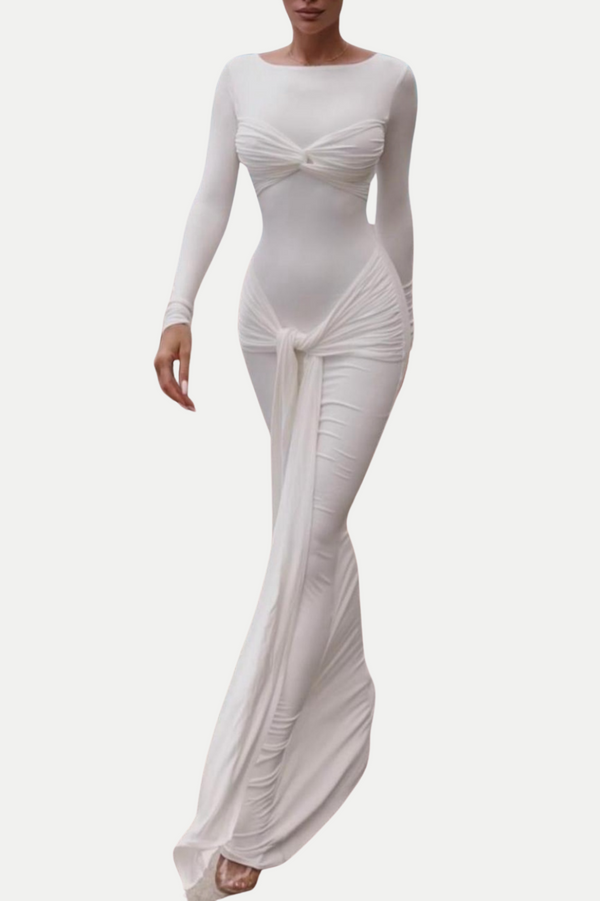 Rosalba Ruched Long Sleeve Maxi Dress - White