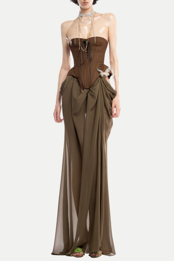 Saahira Butterfly Corset Mesh Maxi Dress