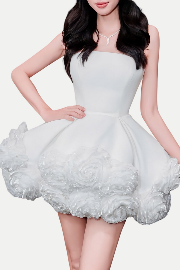 Sebast Flower Strapless Velvet Mini Dress - White