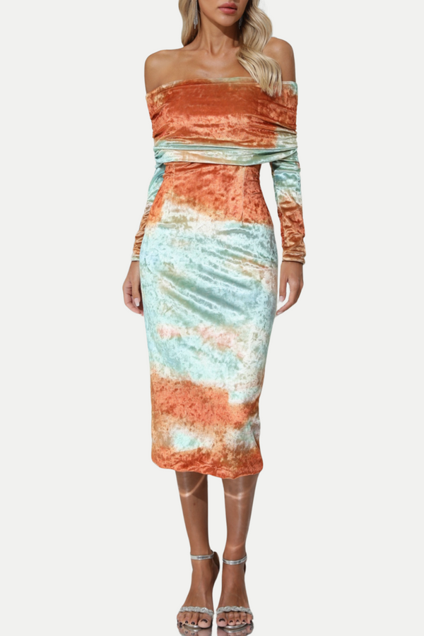 Sunset Off Shoulder Velvet Midi Dress