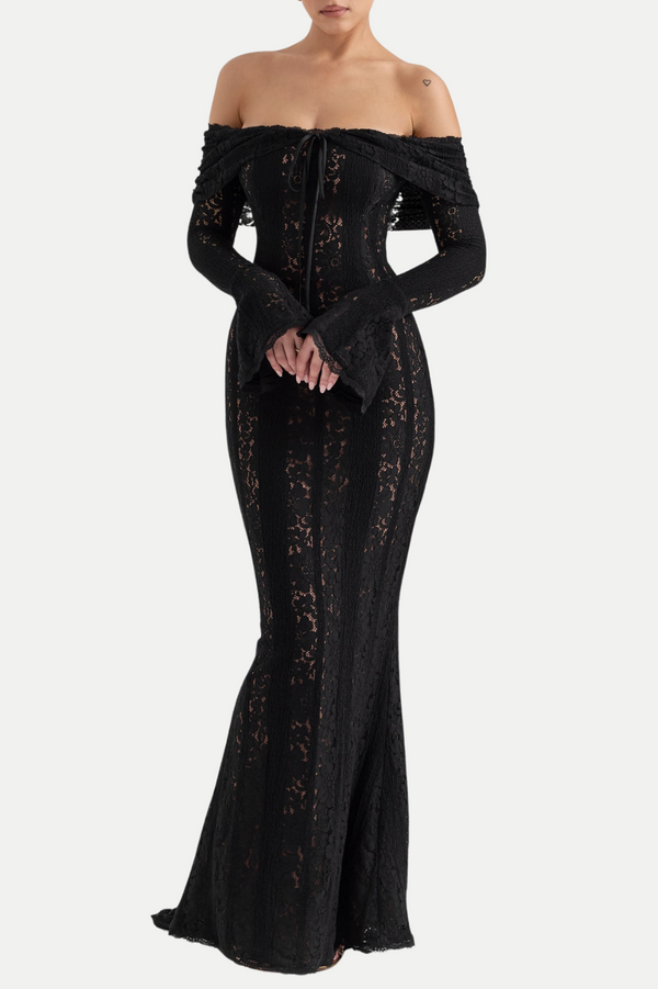 Tleta Lace Off Shoulder Maxi Dress - Black