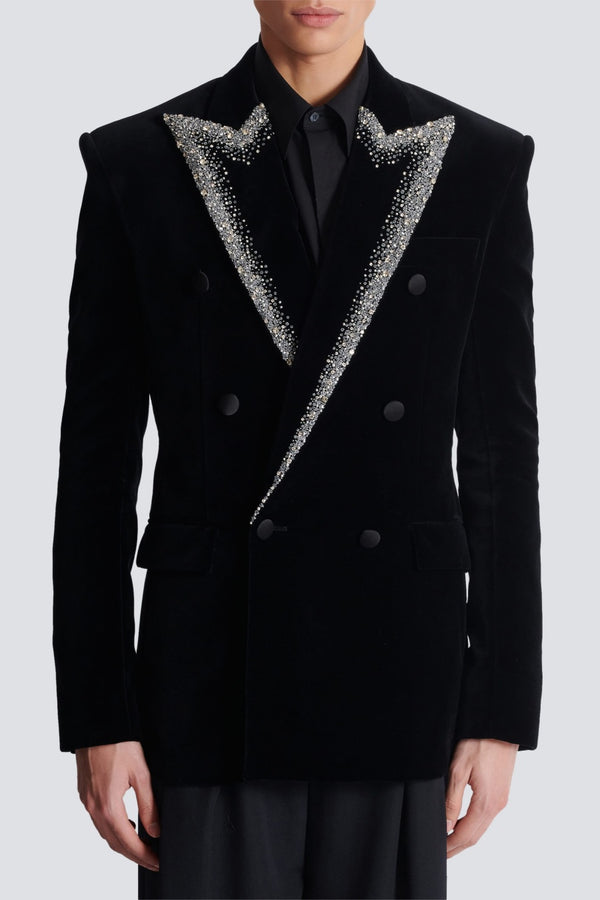 Trisha Velvet Crystal Embellished Blazer