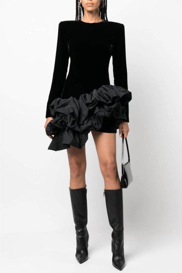 Ursula Velvet Ruffle Long Sleeve Mini Dress