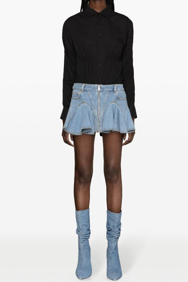 Vera Ruffle Denim Mini Skirt