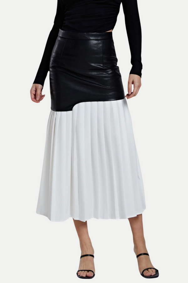 Zenobia Pleated Leather Midi Skirt - White